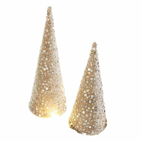 Loberon Deko-Baum 2er Set Lilibeth, glitzernde Bäumchen in Zwei Größen, Festdekoration, Weihnachtsdekoration, Weihnachten, Eisen, Baumwolle, Silber