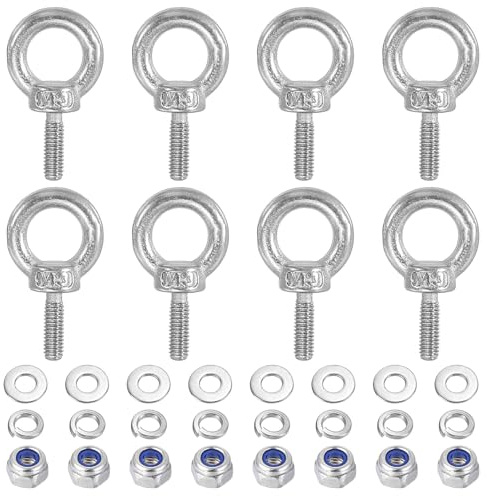PATIKIL Lot de 8 boulons à œil filetés M3 x 9 mm en acier inoxydable 304 avec écrous et rondelles pour accrocher des hamacs