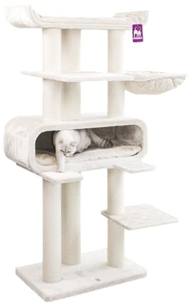 Petrebels Maine Coon Kratzbaum XXL, Route 180 cm hoch, Design Kratzbaum für große Katzen, mit Ø 12cm und Ø 15cm Natur-Sisal Stämme, Farbe Beige/Creme