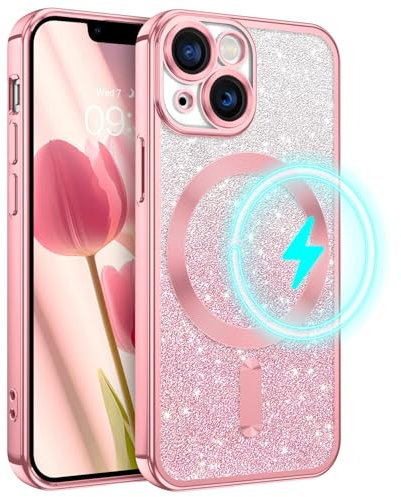 YINLAI for iPhone 13 Mini Magnetic Case [Compatible with Magsafe] Glitter Protective Cover Slim for Women Shockproof Bling Phone Case for iPhone 13 Mini 5.4, Pink