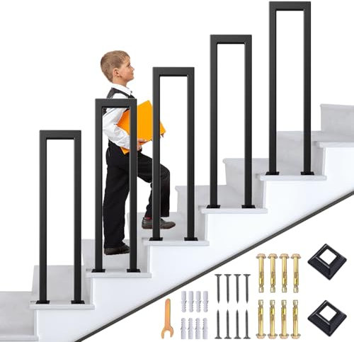 SCGSJZH Corrimano per Scale Interne, Ringhiera per Scale Forma di U, Ringhiera per Esterni Giardino, Nero Ferro Battuto Tubo Quadrato Sicurezza Parapetto (85cm)