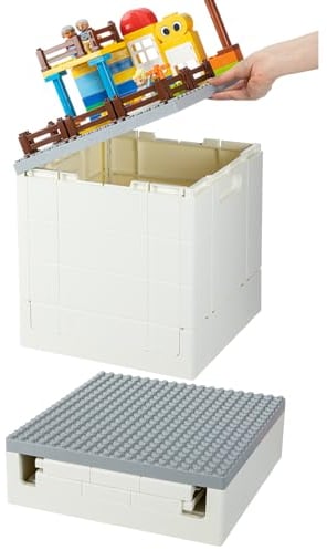 SHIMOYAMA Zusammenklappbare Aufbewahrungsbox mit Baugrundplattendeckel für Duplo-Blöcke, 26Qt. Stapelbare Aufbewahrungsbehälter, 25L faltbarer Mehrzweckbehälter für Lego Duplo-Steine (Grau)