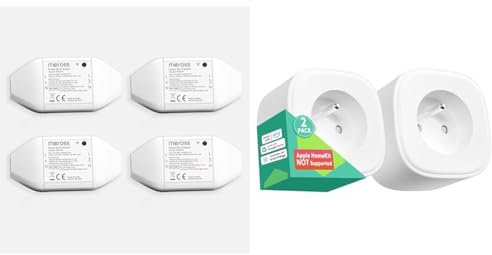 Meross Interrupteur Connecté WiFi, 10A DIY Interrupteur Intelligent Compatible avec Alexa & Prise Connectée WiFi, Prise Intelligente Compatible avec Alexa et Google Home