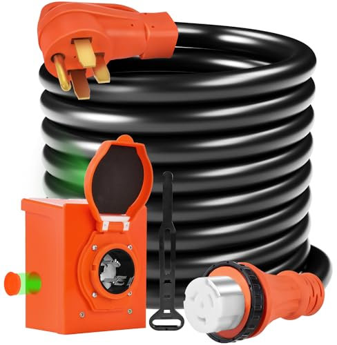 HZXVOGEN - Kit combinado de cable generador de 50 A y caja de entrada de alimentación, NEMA 14-50P macho a SS2-50R cable de extensión de generador 125V/250V RV generador cable de alimentación,