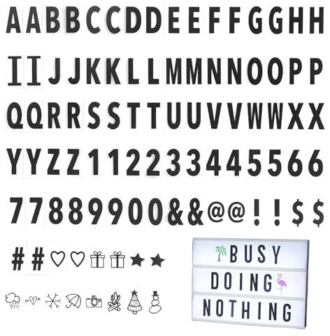 96 Uds Caja de luz decorativa con letras y tarjetas de símbolos, lámpara de letras multicolor para el hogar y fiestas, juego complementario para caja de luz de cine (Sin caja de luz)