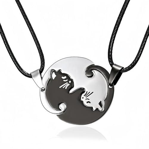 OQKAHIV Ensemble de Colliers Amitié - 2 Pièces, Pendentif Chat, Cadeau d'Anniversaire pour Meilleures Amies, Bijoux pour Femmes et Filles, Idéal pour partager votre amitié avec votre BFF!