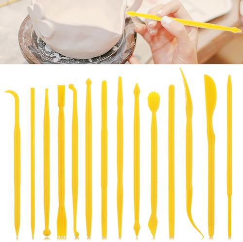 Piriuuo 14 Pcs Plastic Polymer Clay Tools Air Dry Clay Tools Double-Ended Polymer Clay Modeling Sculpting Tool Mini Pottery Clay Carving Tools for Styling Embossing Artwork DIY Crafts