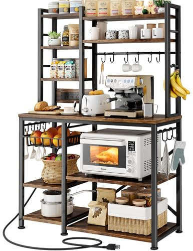 SNTD 6-Tier Bakers Rack with Power Outlets, 36 x 14.6 x 72 in, Rustic Brown