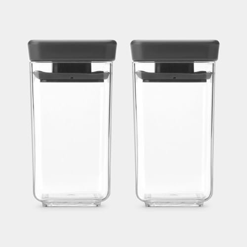 Brabantia TASTY+ Minibehälter-Set | Luftdichte Vorratsdosen für Gewürze und Kräuter | 2 x 0,15 l transparente, BPA-freie Gefäße mit silikonversiegelten Deckeln | Dark Grey