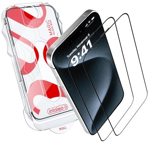 Intaleo Tempered Glass Screen Protector for iPhone 15 Pro – Full Edge-to-Edge Protection Phone Screen Protector with Applicator, 9H Hardness, Oleophobic Coating - Accessories for iPhone 15 Pro