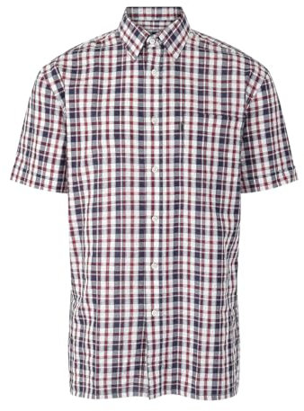 Champion Check Shirt Short Sleeve Chest Pocket Seersucker Mens M-5XL Croyde (UK, Alpha, XL, Regular, Regular, Wine)