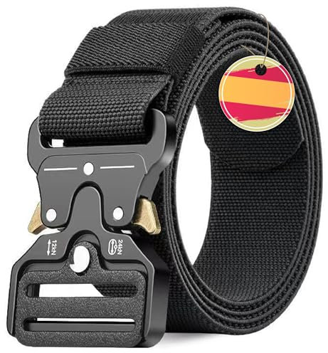 Cinturón Táctico Militar Hombre Mujer - Hebilla metal QR liberación rápida (5cm) - Cinturón de Seguridad EDC Trabajo Senderismo Uso diario - Resistente y Ajustable (Negro) 120cm