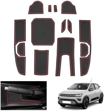 [Facelift 2025] GAFAT Neu Dacia Spring Electric EV 2025 2026 Antirutschmatten, Dacia Spring 2025 Gummimatten Mittelkonsole Becherhalter Matten, Türnaht Matten, Dacia Spring Zubehör (Rot)