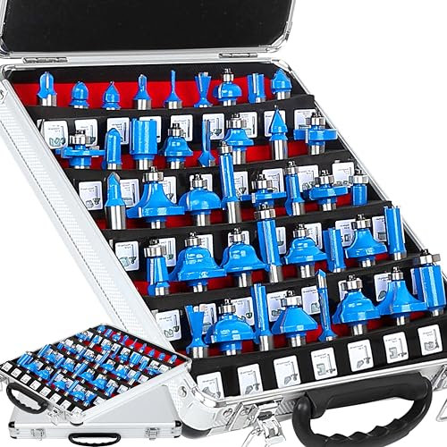 QQXUAN Ensemble de Fraises à toupie 37 pièces, Tige de 1/2 Pouce, Ensembles de Fraises à toupie pour Porte en Bois, Outils de fraisage pour menuiserie, Outil de rainurage de toupie (Bleu)