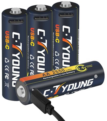 Rechargeable AA Batteries Lithium ion Usb 1.5v Double A for Blink Camera battery Replacement 1700mAh(2550mWh) High Capacity with 4 in 1 Usb- C(4 packs)