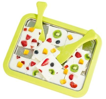 Fabricante de rollos de helado, Heladera Instantánea con 2 Espátulas, Ice Cream Rolls Maker Machine, Máquina para Hacer Rollos de Helado, Placa de Hielo Helado (Green, 1)