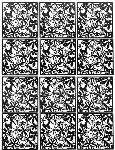 Raumteiler Hängend, 12 Stück Paravent Raumteiler Hängepaneel mit Eisen Ringe, 40 * 40cm DIY Raumtrenner Hängend für Innendekoration Wohnzimmer Esszimmer Schlafzimmer, Schwarz
