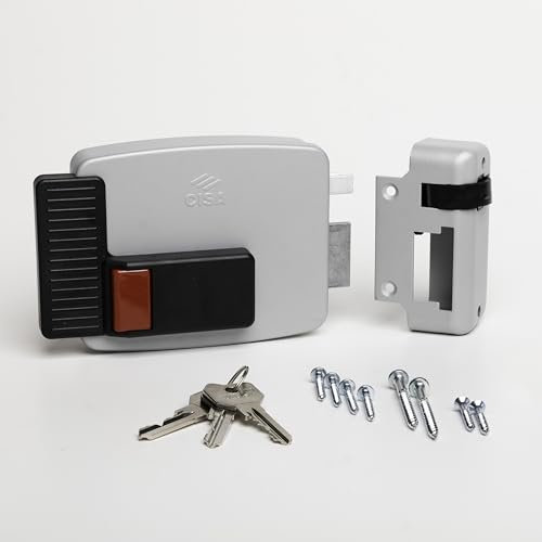 CISA - Cerradura eléctrica para aplicar 111611601N7 – Cerradura electromagnética CISA de acero pintado con botón interno – Cerradura puerta exterior eléctrica entrada 60 regulable – mano derecha