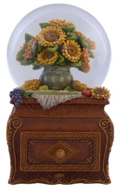 Musicboxworld MMM GmbH, Spieluhrenwelt 25302 Spieluhr - Die Glitzerkugel (120 mm) „Sunflowers“ spielt die Melodie „Entertainer“.