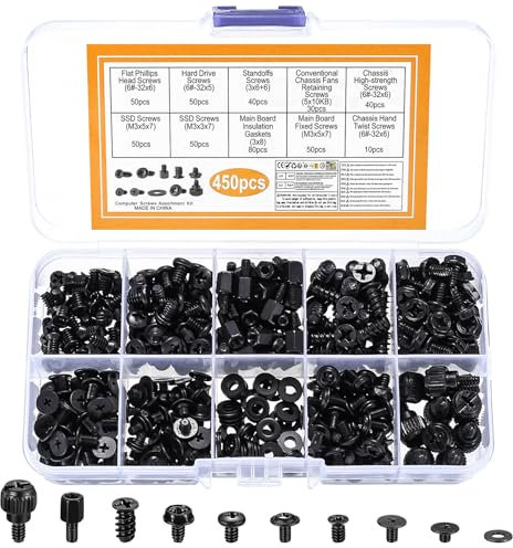 450 Stk PC Schrauben Set, Mainboard Abstandshalter Set, Computer Schrauben Standoffs Schwarz für Reparatur PC Gehäuse Laptop Komponenten CD-ROM Festplattenschrauben Lüfterschrauben Zubehör