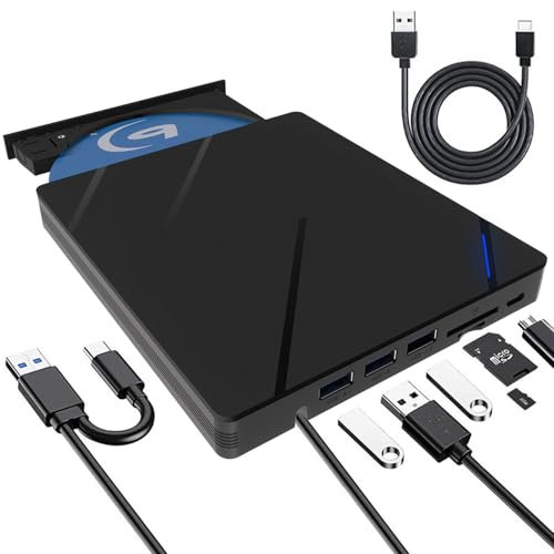 7 in 1 External Blu-ray Drive, New External Blu Ray Drive USB 3.0 & Type-C Portable Blu Ray Player, 3D Blu Ray Burner Writer CD DVD Burner, Slim Optical Bluray Drive for Laptop Windows XP/7/8/10/11