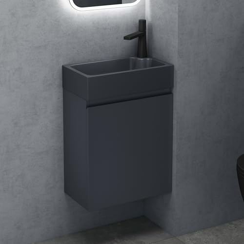 doporro Badmöbel-Set 46x26x63cm matt Anthrazit, Mineralguss-Waschbecken | Wandhängendes Badmöbel-Set mit Mineralguss-Waschbecken, Soft-Close – platzsparend & pflegeleicht für Gäste-WC Pisa02