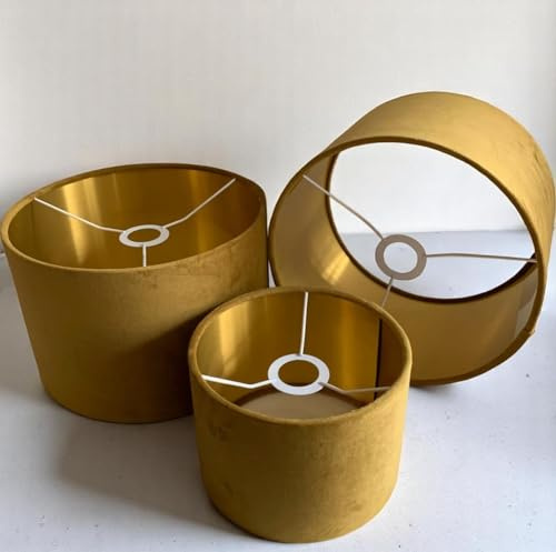 Lampenschirm aus Samt mit gebürsteter Gold-, Silber-, Kupfer- oder Weiß-Futter, ein perfekter Akzent für Zuhause und Hotel. (Senf, Durchmesser 20 x 15 cm Höhe)