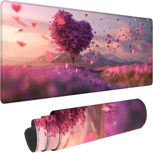 Tapis de Souris Gaming Rose, Grand Tapis de Souris XXL 1500x800x3 mm, Arbre Mouse Pad pour Clavier et Bureau, avec Bords Surpiqués et Dos Antidérapant Mousepad for Gamer Gaming Accessoire, Cadeau 3-0