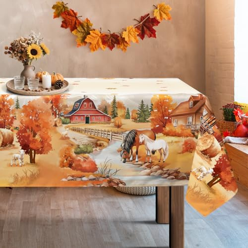 Arquiel Herbst Vintage Tischdecke Polyester Rechteckig 152 x 213 cm | Waschbare Polyester-Tischdecke mit Vintage-Motiv, wasserabweisend und pflegeleicht für Küche, Esszimmer, Feste und Feiern.