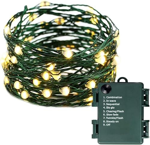 Lichterkette 3AA-Batterie Weihnachtsbeleuchtung 15M150 LEDs Lichterkette Glühwürmchen-Lichter mit dunkelgrünem Kupferdraht für Weihnachtsbaum, Kranz, DIY, Hochzeit, Feiertage (warmweiß)