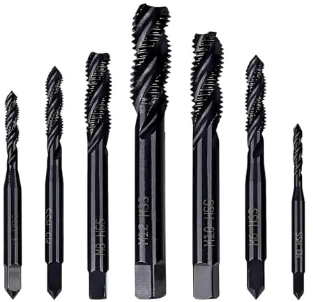 Lot de 7 taraud goujure hélicoïdale,HSS 6542Tarauds métriques,kit taraudage | ,Traitement de nitruration,Tarauds M3, M4, M5, M6, M8, M10, M12