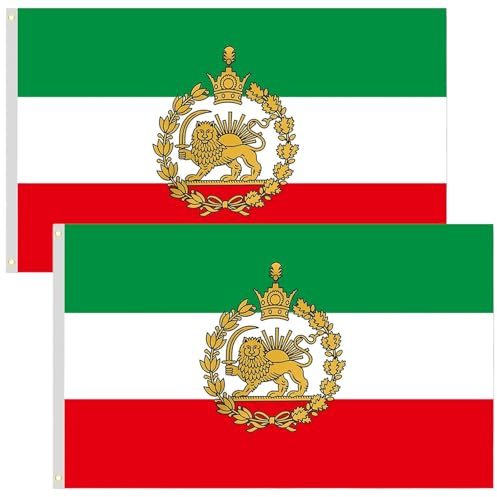 Iran Flagge Löwe, 2 Stück 90x150cm Alte Historische Iran Flag mit Löwe Sonne Krone, Iran Flagge für Patriotische Veranstaltungen Und Kulturelle Feste, Garten Dekoration Und Balkon Display