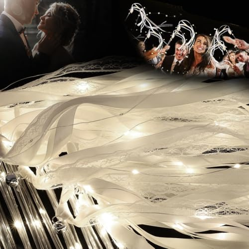 RANJIMA 30 stück Wedding Wands mit LED Warmweiße Glowstick, Leuchtstäbe mit Bändern und Glocke,Hochzeitsdeko Zauberstäbe Seidenfeenstab für Gäste,Glow Sticks für Hochzeiten,Geburtstage,Feiertagsfeiern