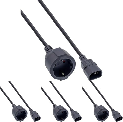 InLine 16659K Netz Adapter Kabel, Kaltgeräte C14 auf Schutzkontakt Buchse, für USV, 0,5m (Packung mit 4)