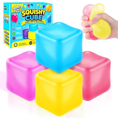 4 Stück 5,5cm Cube Squishy Toys Bunte Transparente Squishy Ball Stressabbau | JOLCEEY Langsame Rückfederung Cube Stressball für Kinder Erwachsene Anti Stress bälle für Schule Büro Klassenzimmer Geschenke