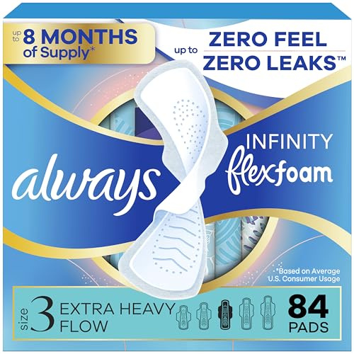 Always Size 3 Extra Heavy Flow Absorbency with Wings Infinity Pads, 28 Count (Pack of 3)