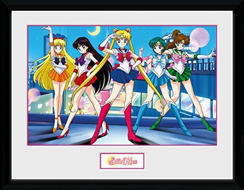 GB Eye Sailor Moon, Gruppe Print mit Rahmen weiß, Mehrfarbig, 30 x 40 cm
