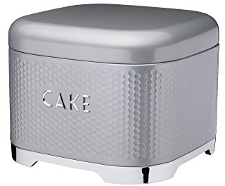 KitchenCraft Lovello Textured Cake Storage Tin with Geometric Hexagon Pattern, 26 x 26 x 19 cm (10 x 10 x 7.5) - Shadow Grey