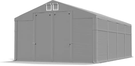 Das Company Lagerzelt 4x8x3m wasserdicht grau Zelt 560g/m² PVC Plane hochwertig Zelthalle Winter Plus SD