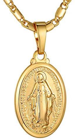 GoldChic Jungfrau Maria Medaille Kette Kupfer Heilige Maria Anhänger Gold Magdalena Halskette Vintage Maria Marienbild Halskette Anhänger Maria Gold Medaille Jungfrau Kette