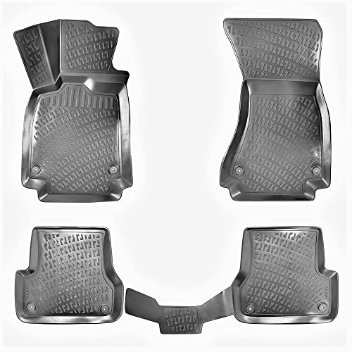 Rizline Passgenau 3D Fussmatten Auto Kompatibel mit Audi A6 C7 2011-2018 Auto Zubehör 1. Und 2. Reihe Gummimatten Autos TPE Allwetter Geruchlos rutschfest Vorne und Hinten Schwarz