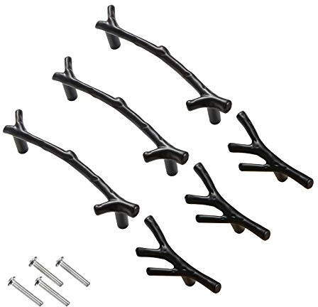 10 Stück Möbelgriffe Küchengriffe, Baum Zweig Retro Schrankgriffe aus Zinklegierung Vintage Türgriffe Küchenschränke (96mm,Schwarz)