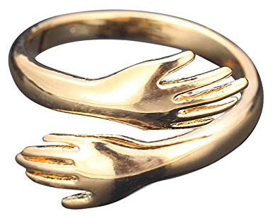 BAULMD Verstellbarer Paar Umarmungsring, Offene Fingerringe Öffnung Einstellbar Finger Ring, Romantischer Love Hugging Paar Ringe Hände Umarmen Ringe (Gold)