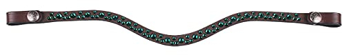 QHP Leder Stirnriemen Eldorado schicke Wellenform Strasssteine (Vollbut, braun/Army)