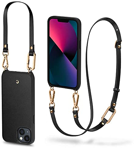 CYRILL Classic Charm Handykette kompatibel mit iPhone 13 Hülle, (6,1 Zoll) (2021) mit Band (Kunstleder) Zweiteilige Kette am Körper und am Handgelenk - Schwarz