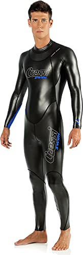 Cressi Triton Man All In One Swim Wetsuit 1.5mm - Neopren 1.5 mm High Density Glide Skin Einteiliger Schwimm-Neoprenanzug, Schwarz/Fluoblau, L, Herren