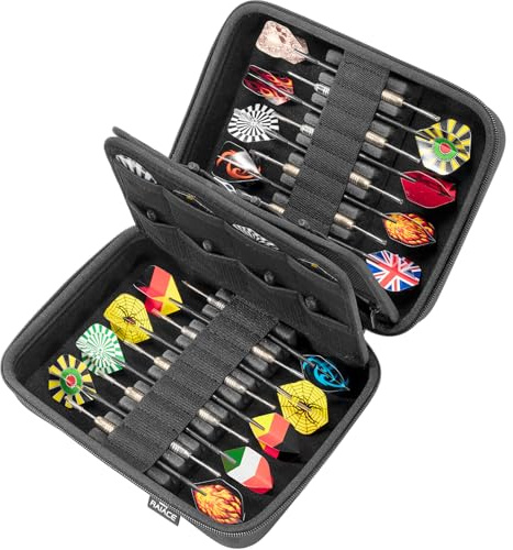 RAIACE Hard Dart Case for Steel or Soft Tip Darts, Carrying Case for Tips, Shafts and Flights - Black