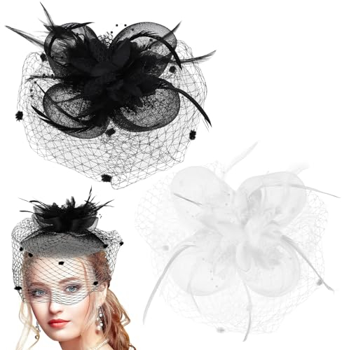 SOIMISS 2 Stück Damen Fascinators Hut 20Er 50Er Retro Tea Party Hut Pillbox Hüte Braut Diademe Kopfbedeckung mit Schleier für Frauen Mädchen