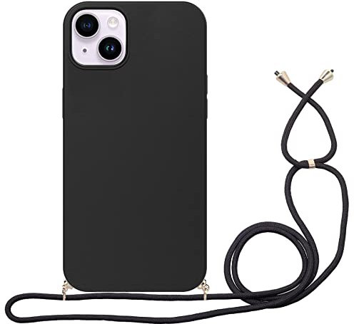 Umweltfreundliche Handyhülle für iPhone 13 Mini 5.4 Zoll mit verstellbarem Umhängeband, 100 % biologisch abbaubar und kompostierbar, natürliche Textur, gesprenkelt, umweltfreundlich, schwarz