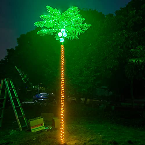 Palmen für Terrasse, 2,5 m, 305 LED-Beleuchtung, künstliche Palme mit Kokosnüssen, Outdoor-Pool, Tropische Dekorationen für Zuhause, Party, hawaiianischer Dschungel, Weihnachten, Krippe, Strand,